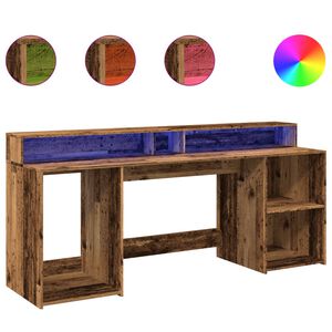 vidaXL Skrivebord med LED-lys gammelt tre 200x55x91 cm konstruert tre