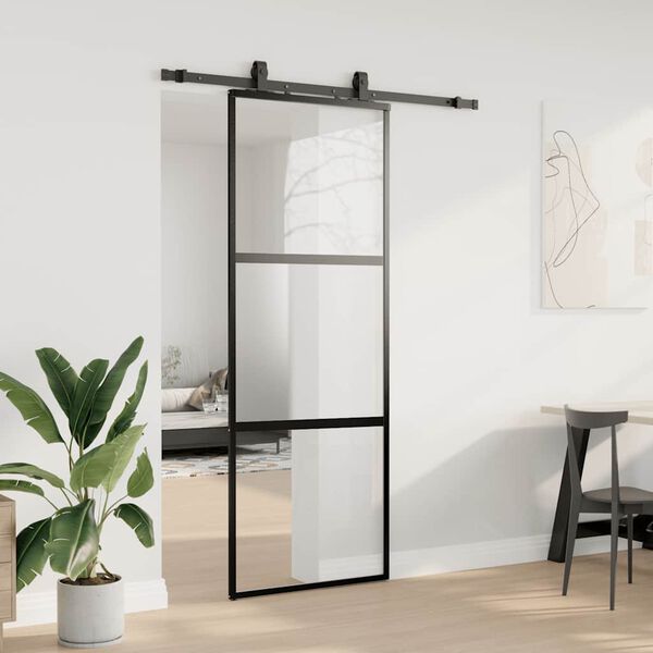 vidaXL Skyved&oslash;r med monteringssett svart 76x205 cm herdet glass