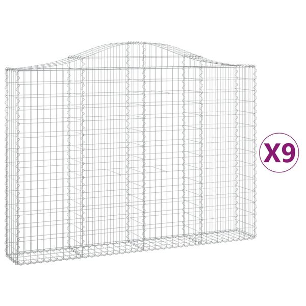 vidaXL Gabionkurver buede 9 stk 200x30x140/160 cm galvanisert jern