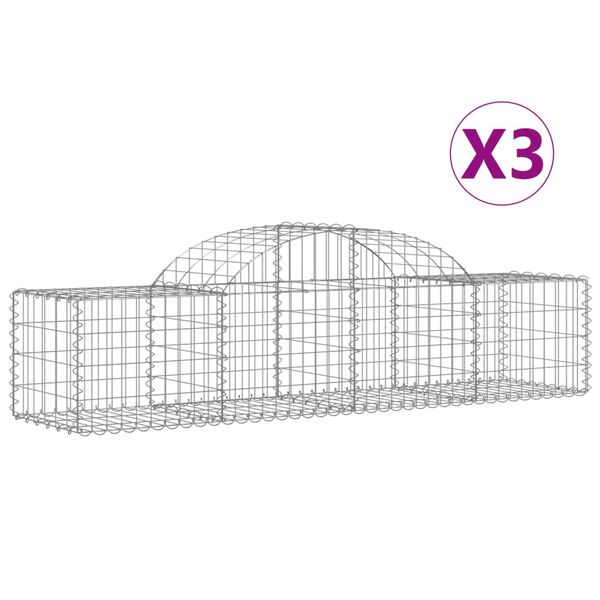 vidaXL Gabionkurver buede 3 stk 200x50x40/60 cm galvanisert jern