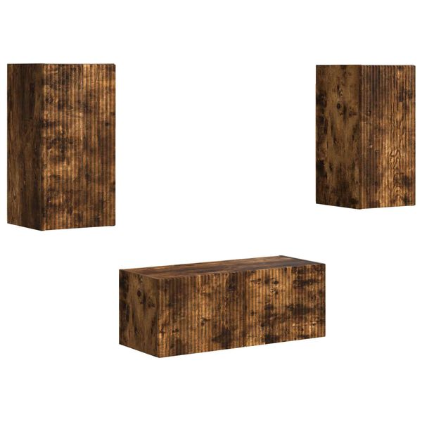 vidaXL TV-benksett Veggmontert 6 pcs R&oslash;kt eik Konstruert tre