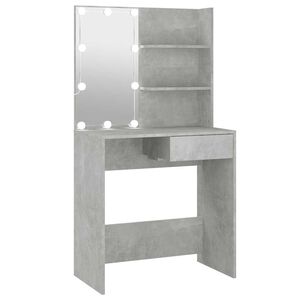 vidaXL Sminkebord med LED betonggr&aring; 74,5x40x141 cm
