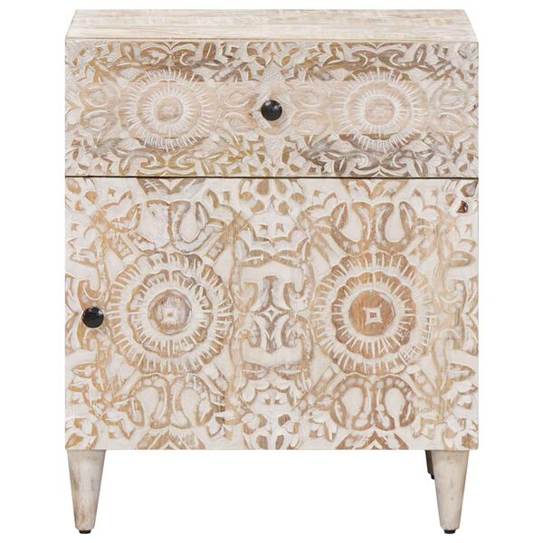 vidaXL Sengekabinett med skuff Hvit 50 x 33 x 60 cm Massiv mango tre