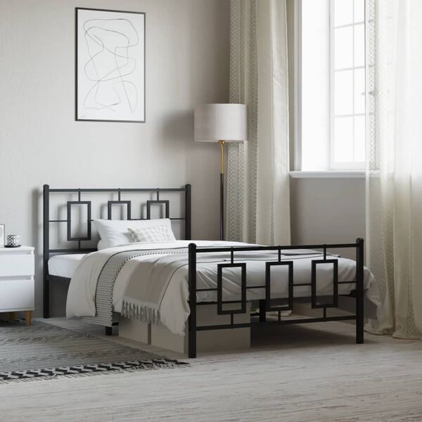 vidaXL Sengeramme i metall med hode- og fotgavl svart 107x203 cm