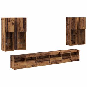 vidaXL TV vegghyllesett Veggmontert 7 pcs Gamle tre Konstruert tre