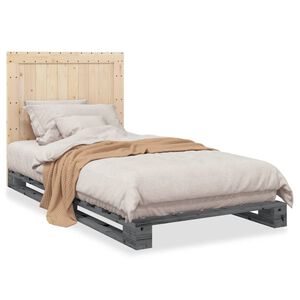 vidaXL Sengeramme med hodegavl gr&aring; 100x200 cm heltre furu