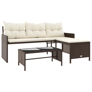 vidaXL Hagesofa med bord og puter L-formet brun polyrotting