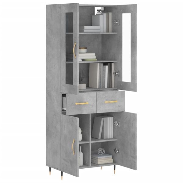 vidaXL Highboard betonggr&aring; 69,5x34x180 cm konstruert tre