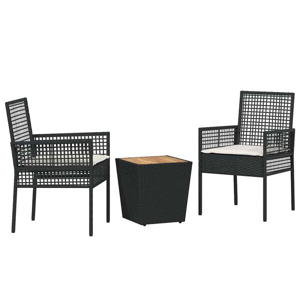 vidaXL Hage Bistro Sett 3 pcs Svart polyrotting