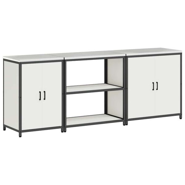 vidaXL Kj&oslash;kkenoppbevaringssett med hylle Annet med d&oslash;r 3 pcs Hvit St&aring;l