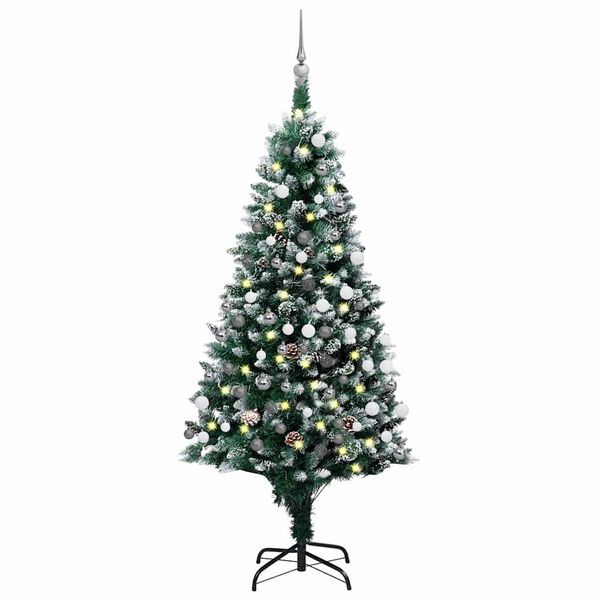 vidaXL Kunstig juletre med LED og kulesett og kongler 180 cm