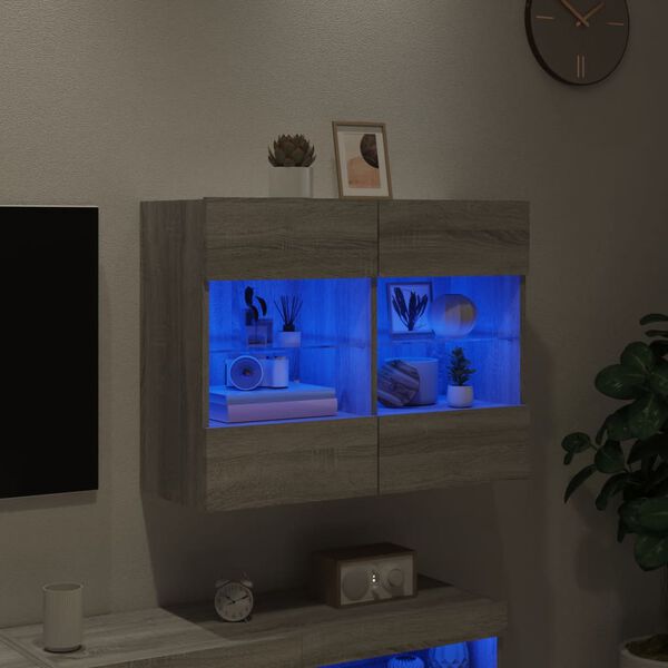 vidaXL Vegghengt TV-benk med LED gr&aring; sonoma 78,5x30x60,5 cm