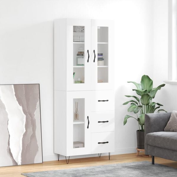 vidaXL Highboard h&oslash;yglans hvit 69,5x34x180 cm konstruert tre