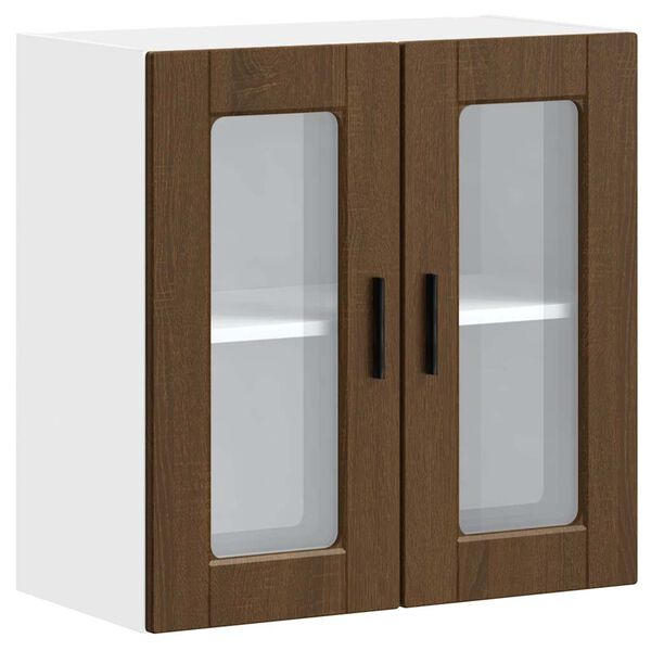 vidaXL Veggmontert kj&oslash;kkenskap med glassd&oslash;r Porto brun eik