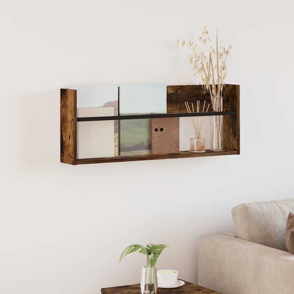 vidaXL Magasinreol med hylle R&oslash;kt eik 80 x 12 x 30 cm Konstruert tre