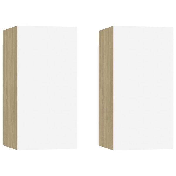 vidaXL TV-benker 2 stk hvit og sonoma eik 30,5x30x60 cm konstruert tre