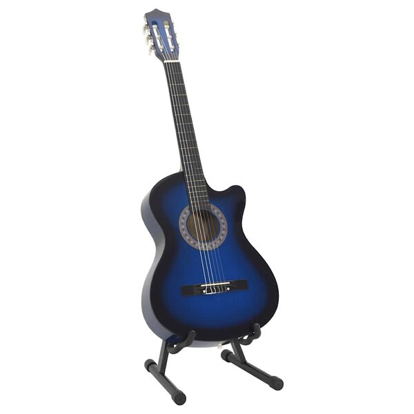 vidaXL Western klassisk gitarsett 12 deler med 6 strenger blå 38"