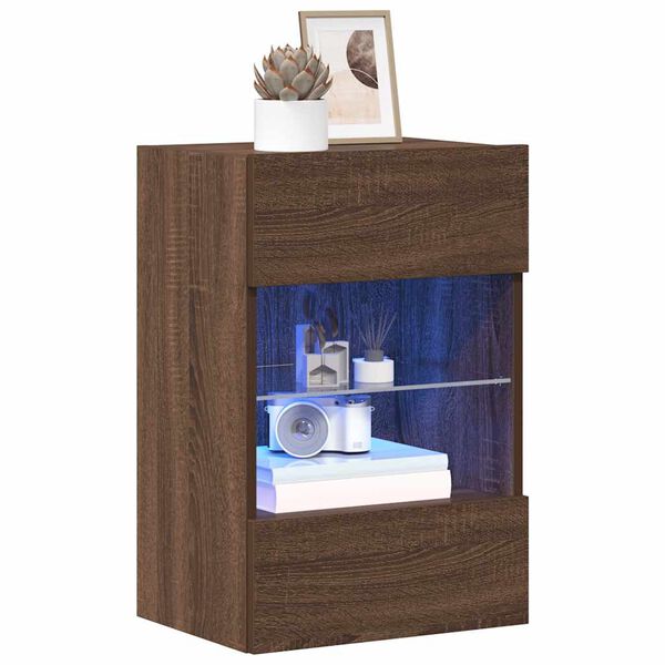 vidaXL Vegghengte skap med LED-lys for TV 2 stk brun eik 40x30x60,5 cm