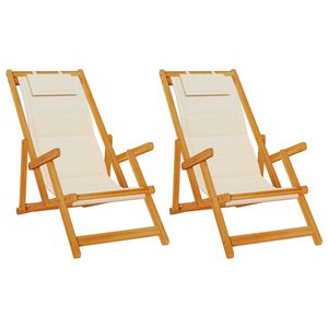 vidaXL Strandstol med pute 2 pcs Brun Solid akasietre