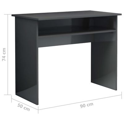vidaXL Skrivebord høyglans grå 90x50x74 cm sponplate