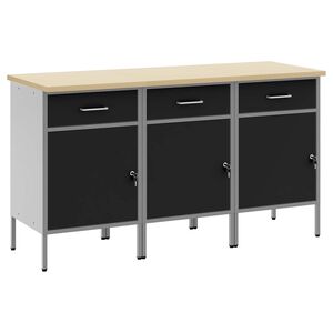 vidaXL Arbeidsskap med skuff 3 stk. Svart og Gr&aring; 150 x 55 x 85 cm