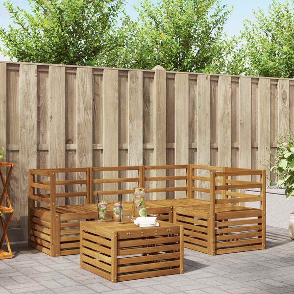 vidaXL Sofasett 5 pcs Naturlig Solid akasietre