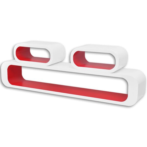 Flytende vegghylle kuber MDF bok/DVD oppbevaring hvit-r&oslash;d