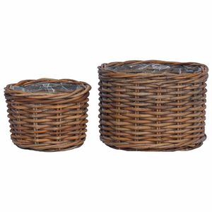 vidaXL Plantekurv med lagring 2 pcs Brun Kubu Rattan
