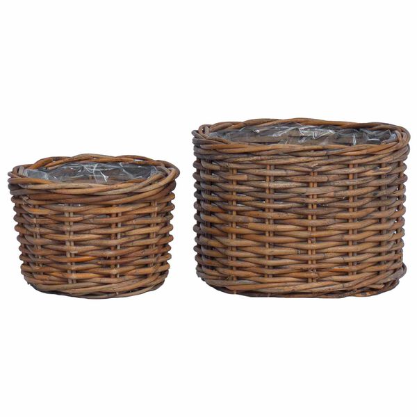 vidaXL Plantekurv med lagring 2 pcs Brun Kubu Rattan