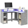 vidaXL Skrivebord med LED-lys betonggr&aring; 130x130x91 cm konstruert tre