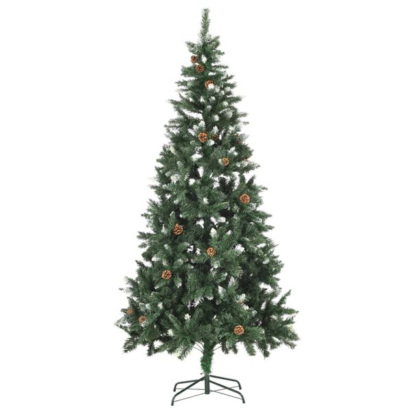 vidaXL Kunstig juletre med furukongler og hvitt glitter 210 cm