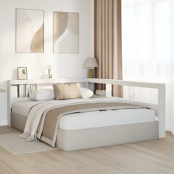 vidaXL Bokhylle sengegavl L-formet hvit 160 cm heltre furu