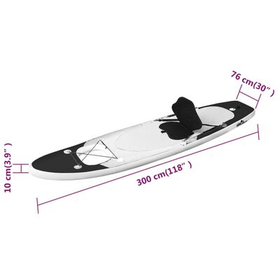 vidaXL Oppblåsbart padlebrettsett svart 300x76x10 cm