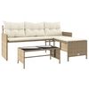vidaXL Hagesofa med bord og puter L-formet beige polyrotting