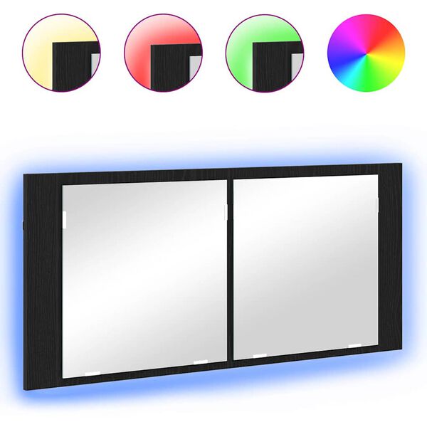 vidaXL LED Speilskap med d&oslash;r Svart Eik 100 x 12 x 45 cm Konstruert tre