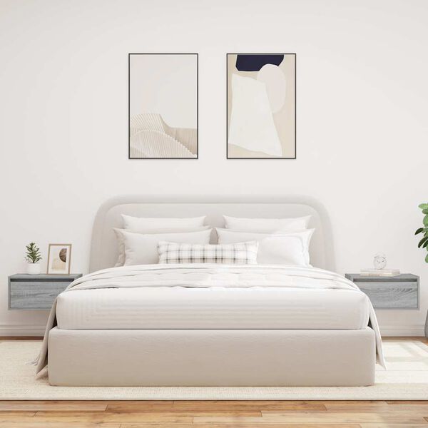 vidaXL Vegghengte nattbord med LED-lys 2 stk grå sonoma