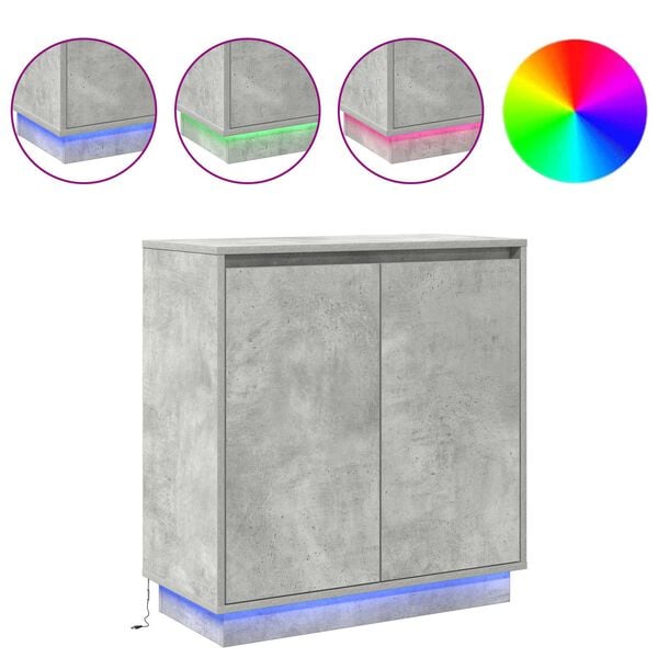 vidaXL LED sideboard Betonggr&aring; 71 x 34,5 x 75 cm Konstruert tre
