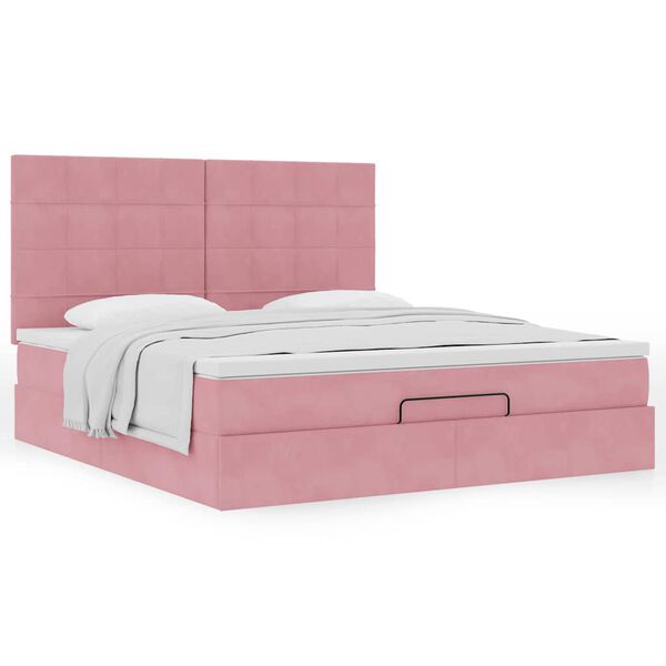 vidaXL Ottoman sengeramme med madrasser rosa 160x200cm fl&oslash;yel