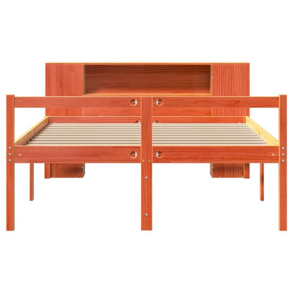 vidaXL Seng med bokhylle uten madrass voksbrun 150x200 cm heltre