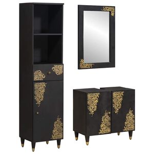 vidaXL Baderomsskapsett med skuff med dør 3 pcs Svart Massiv mango tre