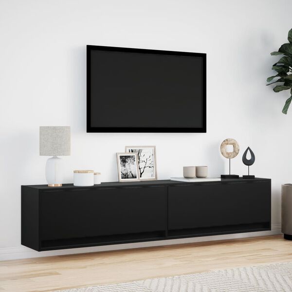 vidaXL Vegghengt TV-benk med LED svart 180x31x38 cm