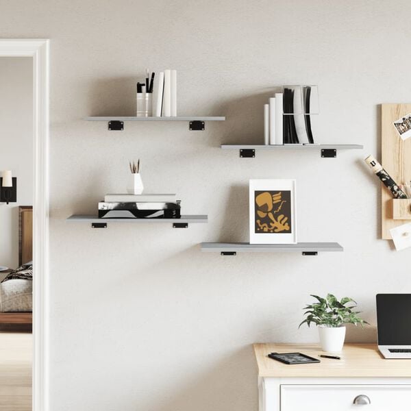 vidaXL Vegghyller 4 stk gr&aring; sonoma 60x30x1,5 cm konstruert tre