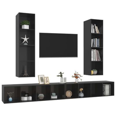 vidaXL Vegghengte TV-benker 4 stk høyglans svart sponplate