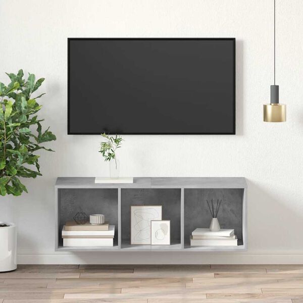 vidaXL Vegghengt TV-benk betonggr&aring; 37x37x107 cm sponplate