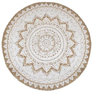 vidaXL Matte flettet jute trykt 210 cm rund