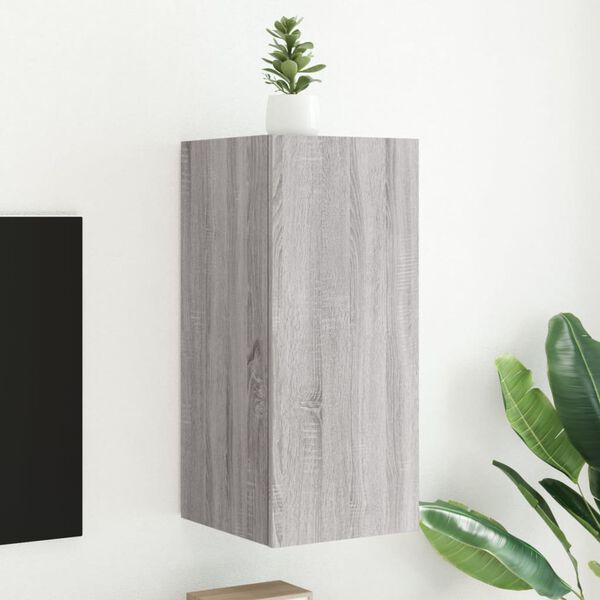 vidaXL Vegghengt TV-benk med LED-lys gr&aring; sonoma 30,5x35x70 cm