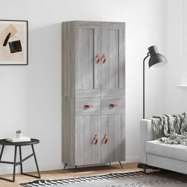 vidaXL Highboard gr&aring; sonoma 69,5x34x180 cm konstruert tre