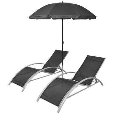 vidaXL Solsenger med parasoll aluminium svart
