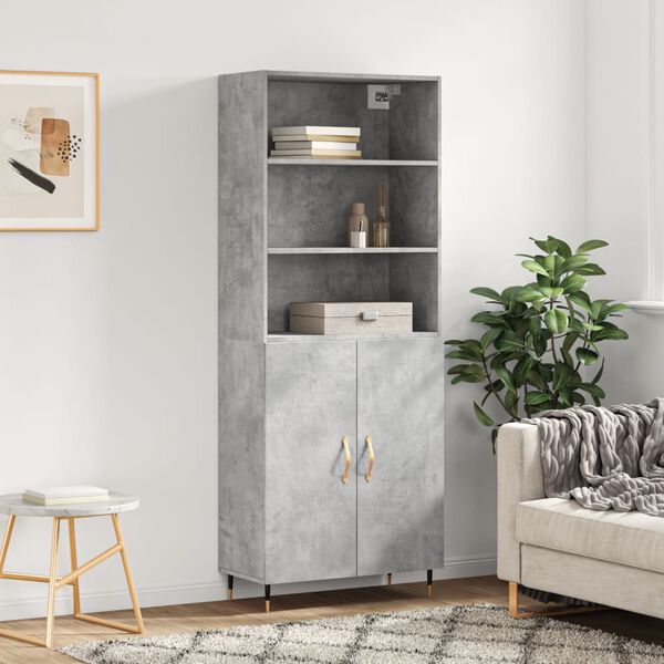 vidaXL Highboard betonggr&aring; 69,5x34x180 cm konstruert tre