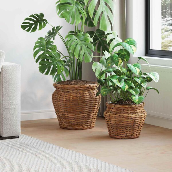 vidaXL Plantekurv med lagring 2 pcs Brun Lacak Rattan